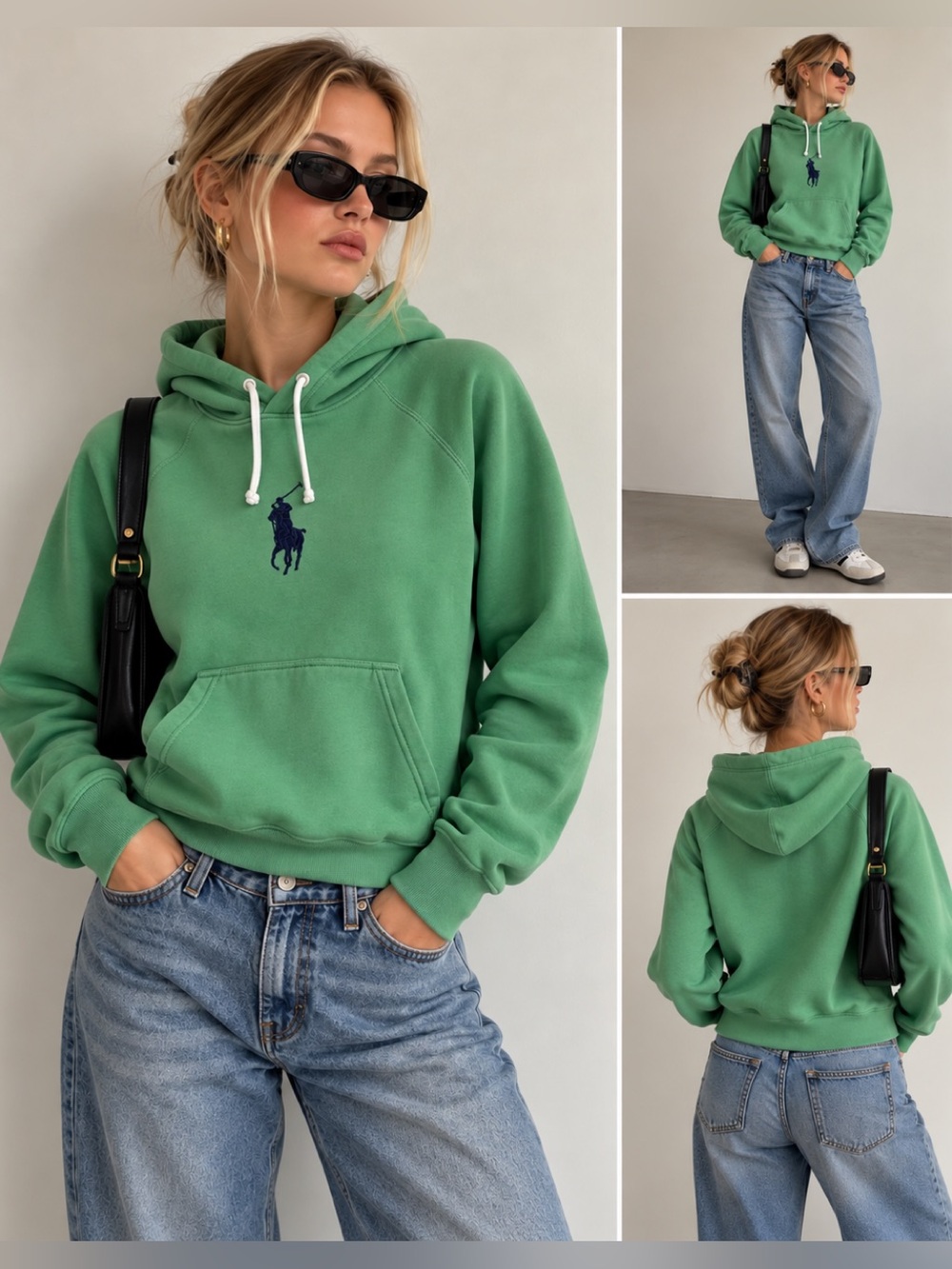 Polo Ralph Lauren Big Pony Hoodie Mint Green L Shrunken Fit Y2K Preppy